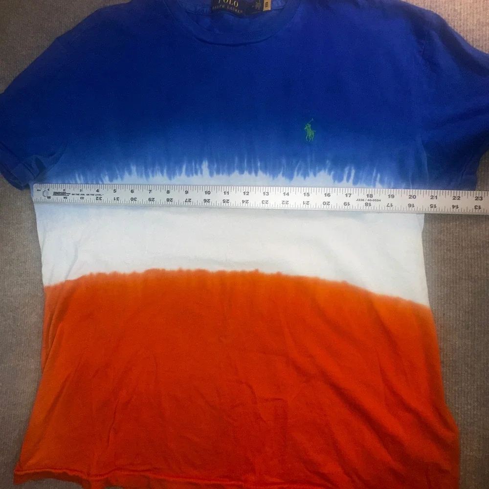 Polo Ralph Lauren Mens Dip Dye T-Shirt Blue White Orange Ombre Pony Logo M